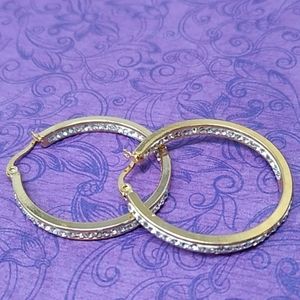 Round Hoops Crystals Gold Plated Stainless Steel